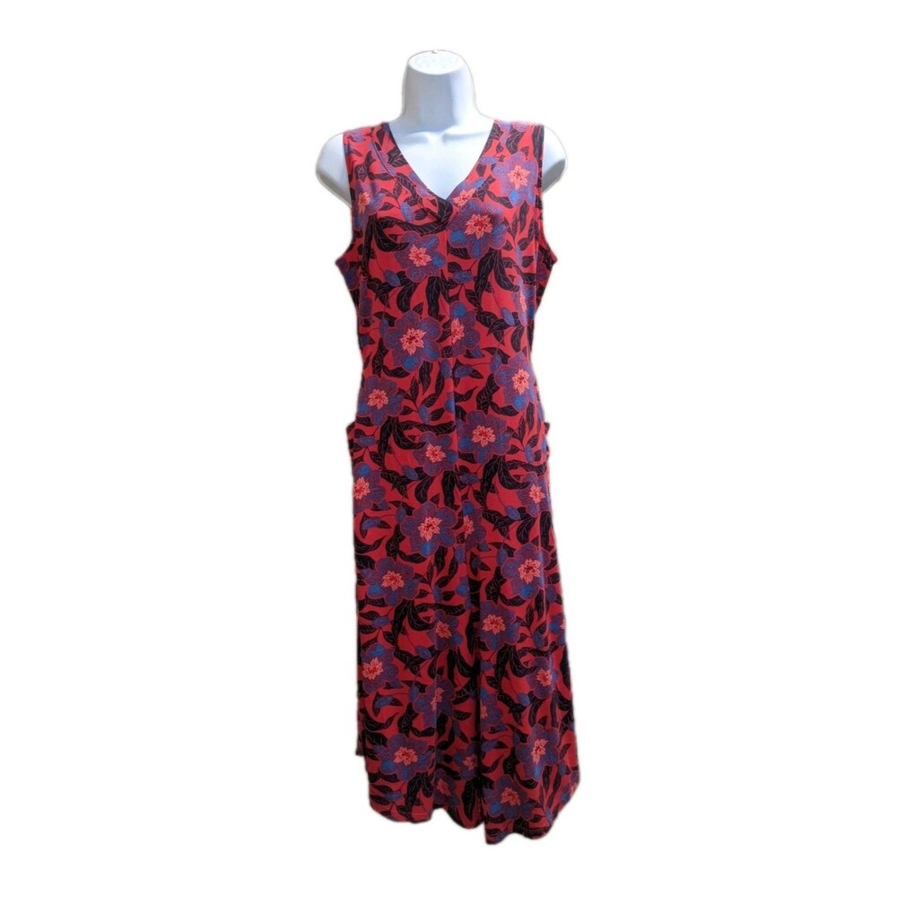 AnyBody Floral Gaucho Jumpsuit Sz M Wide Leg Gaucho Pockets Stretch Cotton Modal